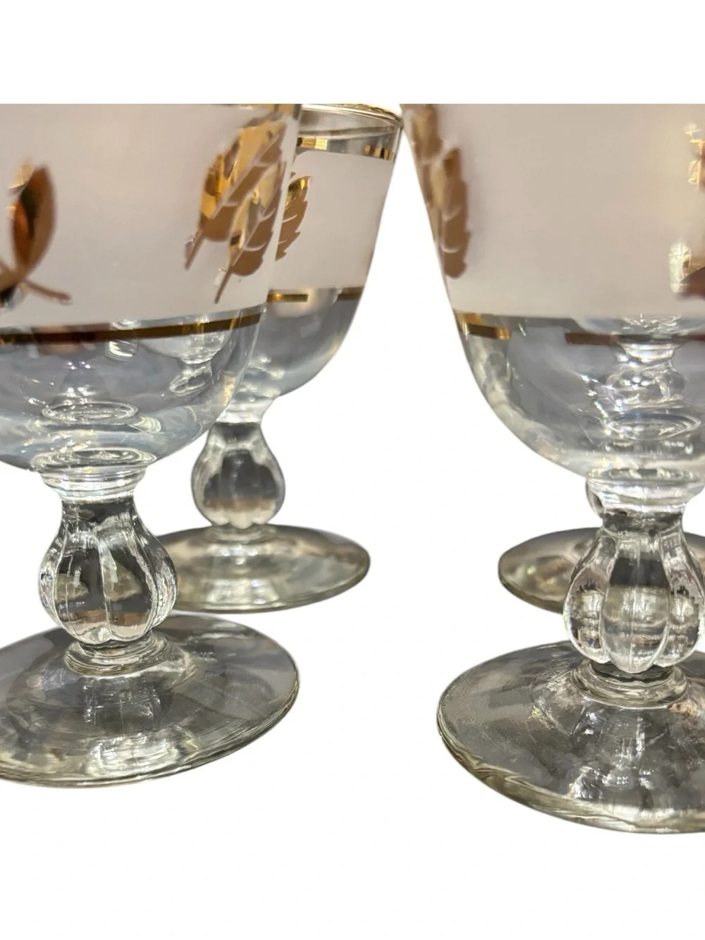 Vintage Set 4 Libbey Starlyte Golden Foliage Cordial Cocktail Champagne Glasses